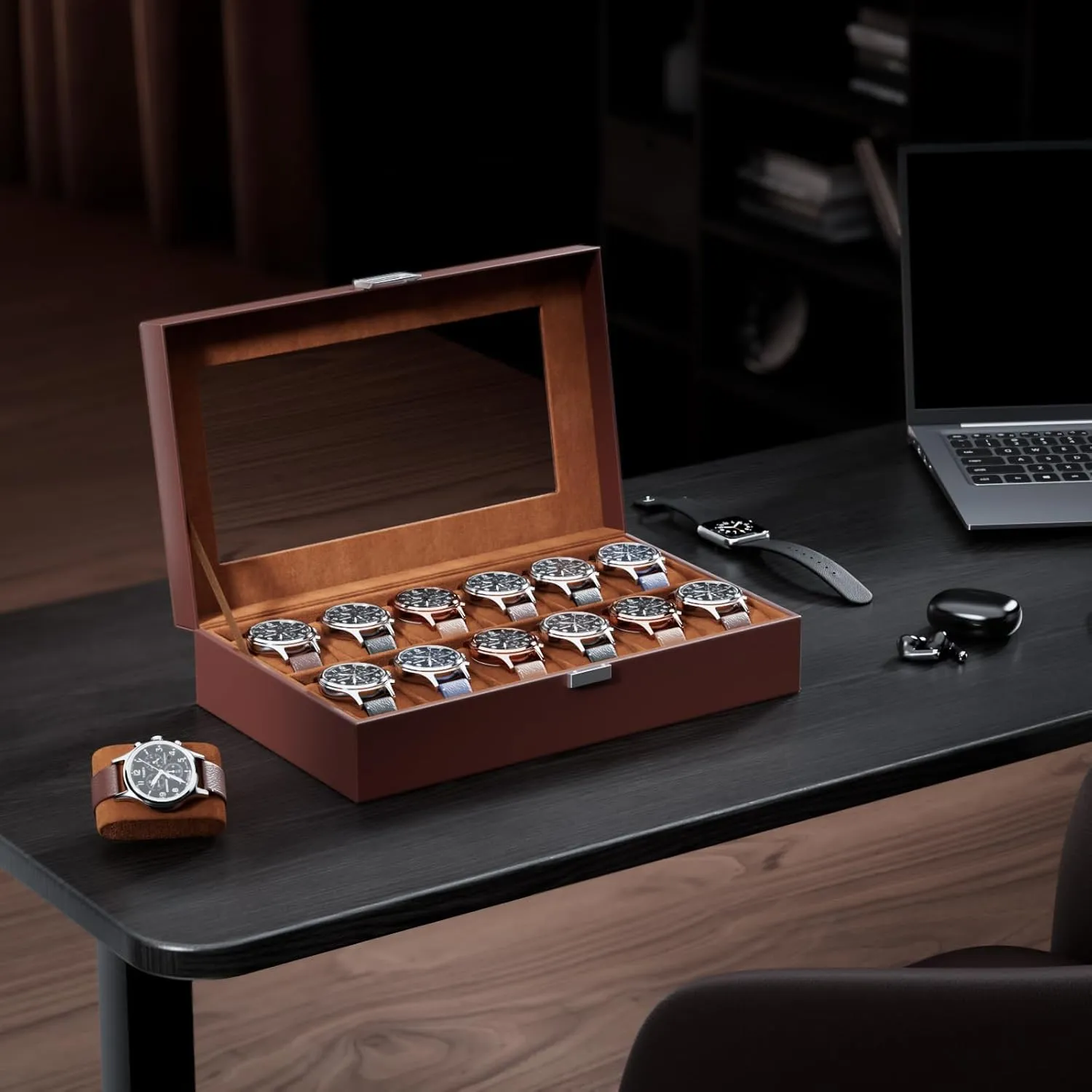12 Slot Watch Box Organizer for Men with Glass Lid