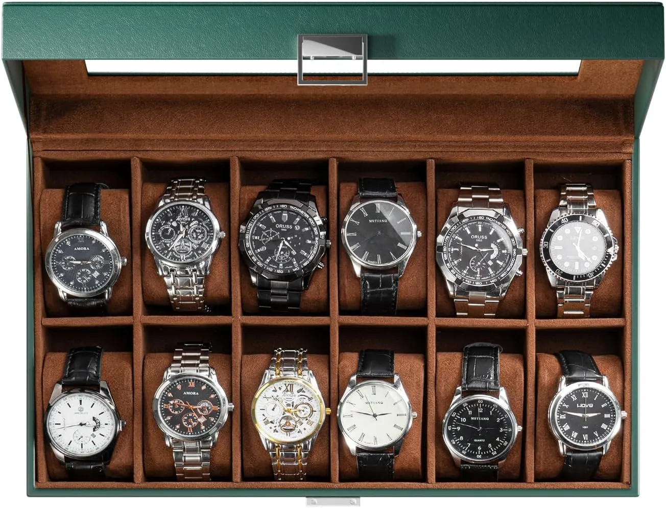 12 Slot Watch Box Organizer for Men with Glass Lid