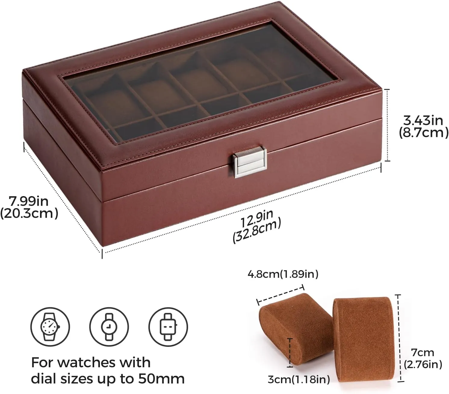 12 Slot Watch Box Organizer for Men with Glass Lid