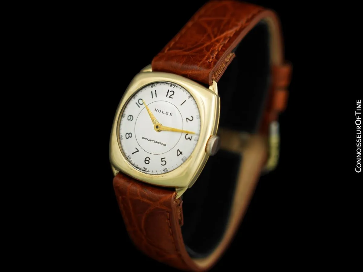 1930's Rolex Art Deco Vintage Mens Midsize Very Early Shock Resistant Watch - 9K Rose Gold
