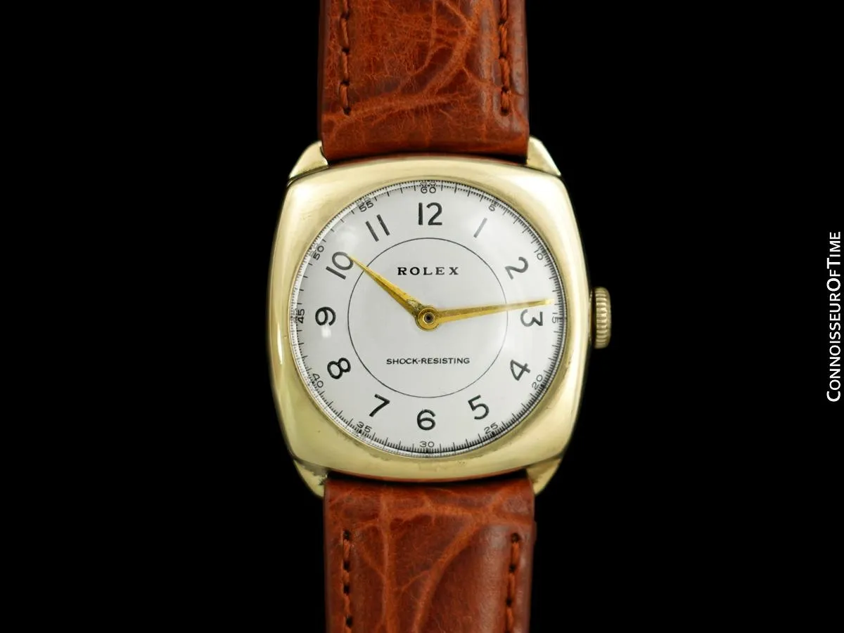 1930's Rolex Art Deco Vintage Mens Midsize Very Early Shock Resistant Watch - 9K Rose Gold