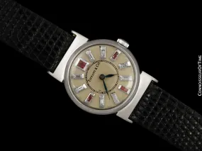 1930's Tiffany & Co. Art Deco Midsize Unisex Vintage Watch - Platinum, Diamonds & Rubies