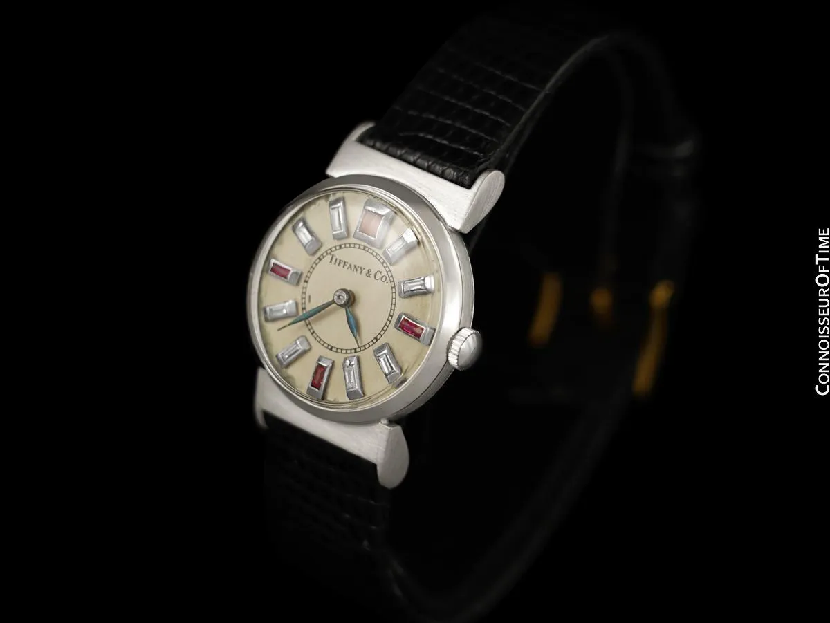 1930's Tiffany & Co. Art Deco Midsize Unisex Vintage Watch - Platinum, Diamonds & Rubies