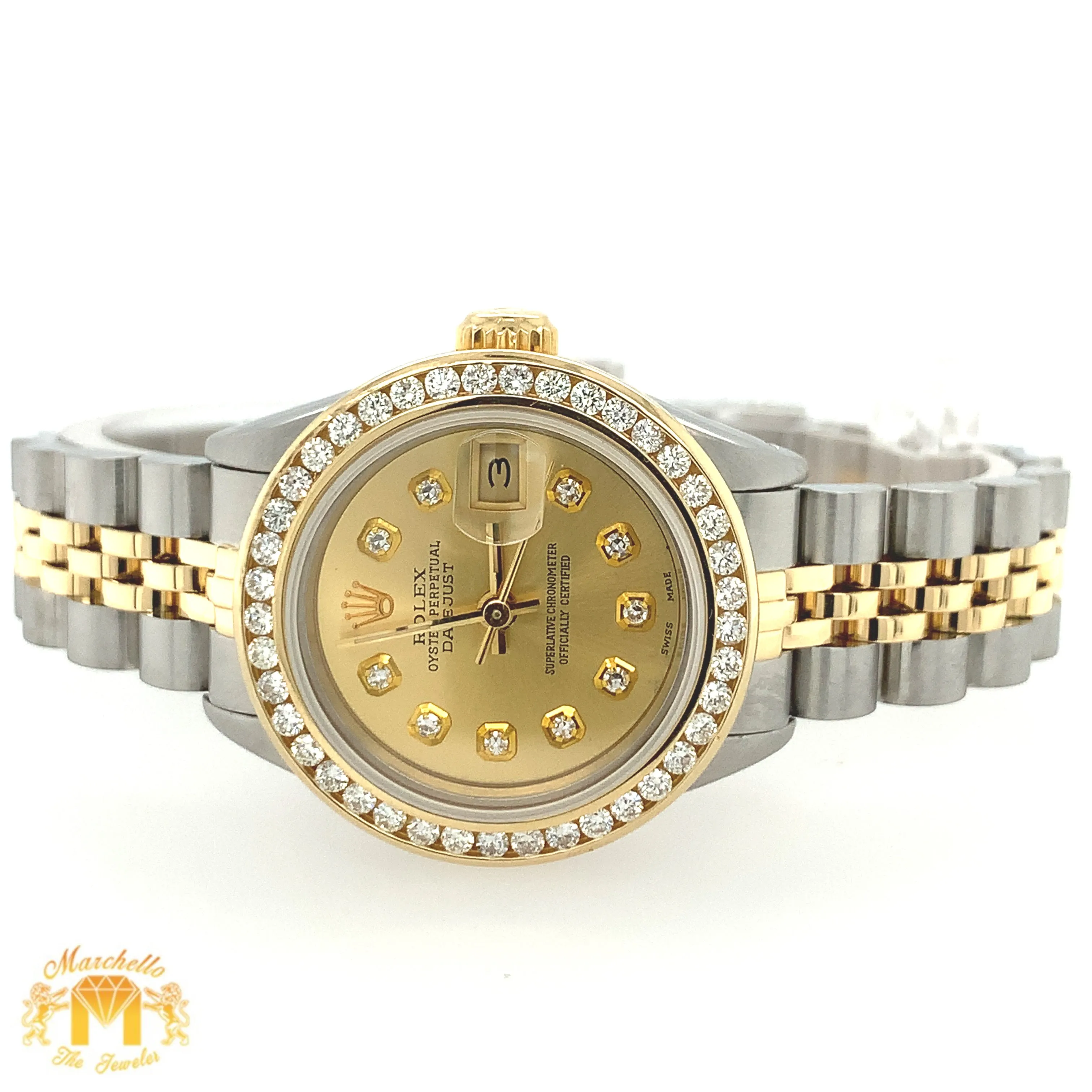26mm Ladies’ Rolex Datejust Diamond Watch with Two-tone Jubilee Bracelet (custom diamond dial)