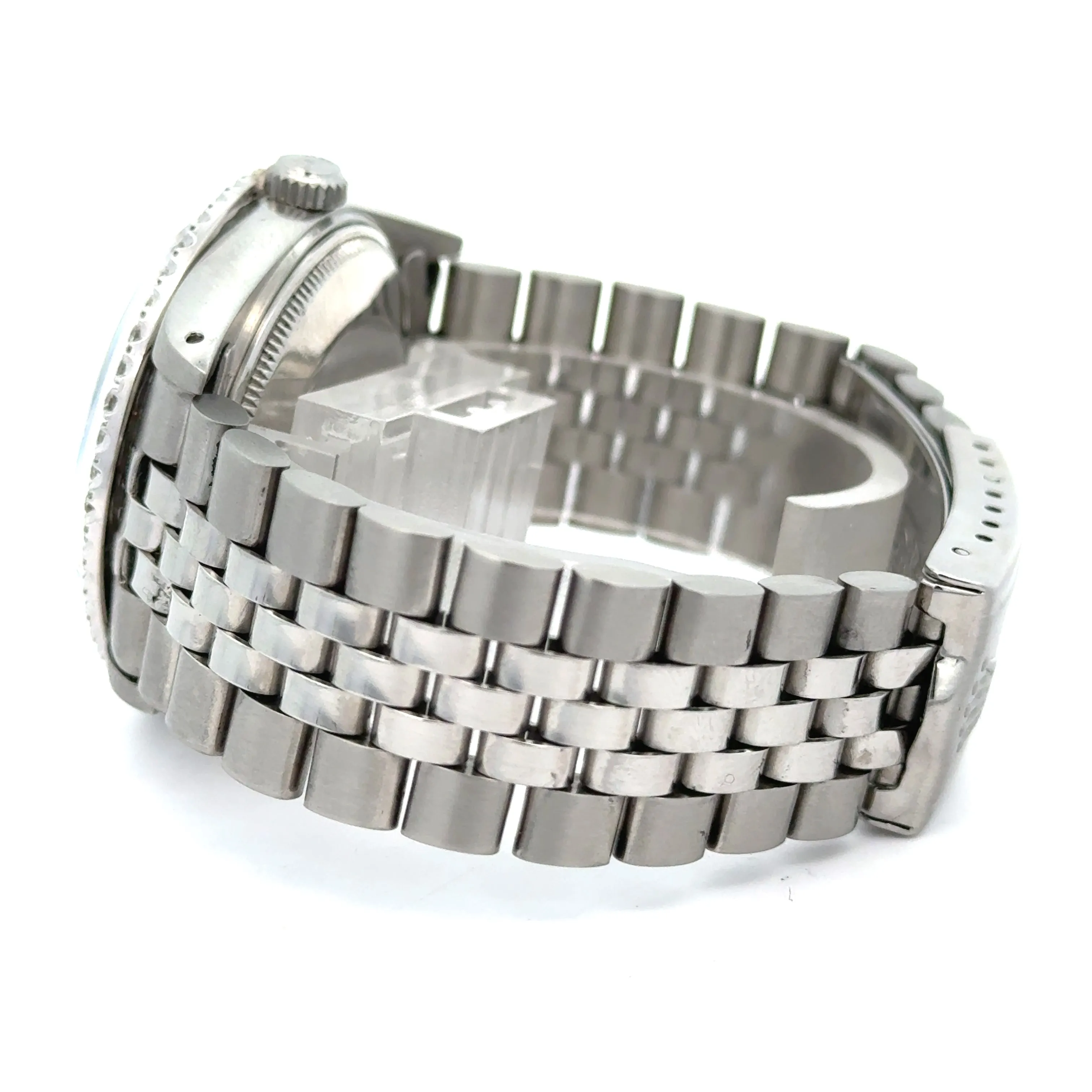 34mm Rolex Diamond Watch with Stainless Steel Jubilee Bracelet (custom diamond bezel, custom diamond white dial)