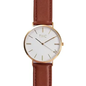 36mm Gold | Tan Stitched Band