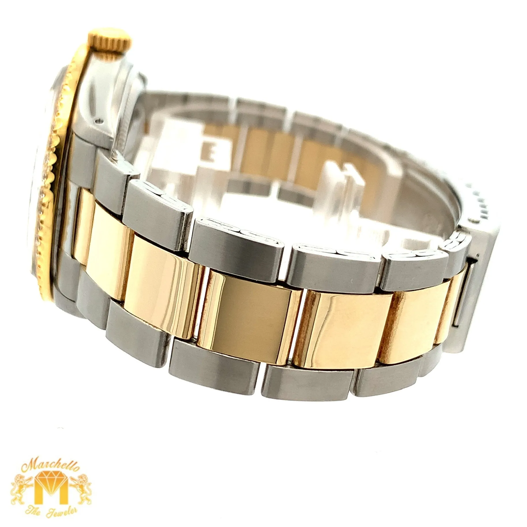 36mm Rolex Watch with Two-Tone Oyster Bracelet (green dial with diamond Arabic numerals)