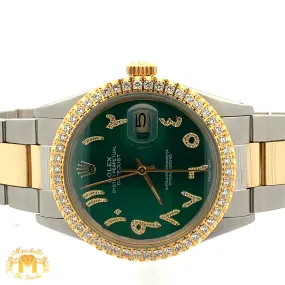 36mm Rolex Watch with Two-Tone Oyster Bracelet (green dial with diamond Arabic numerals)