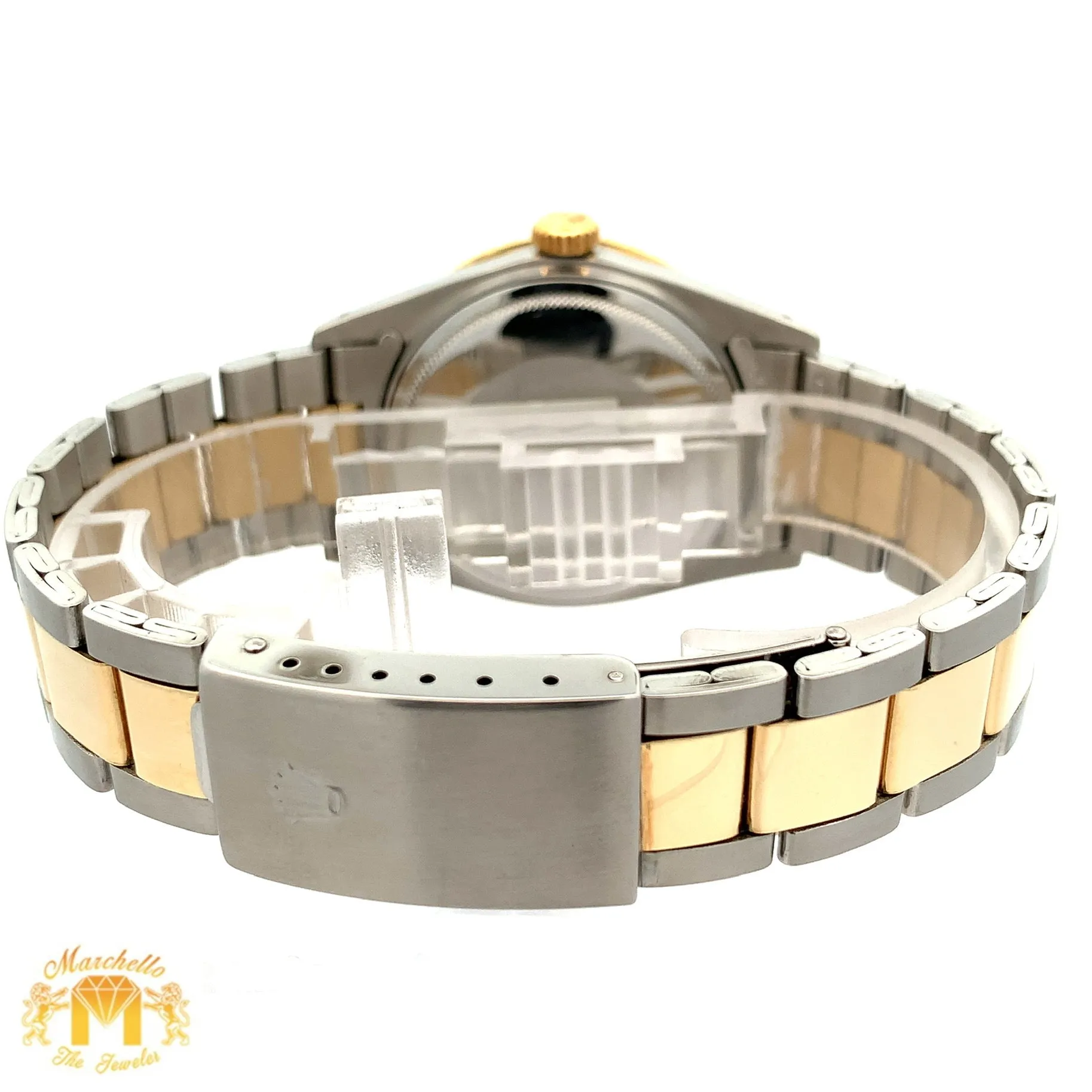 36mm Rolex Watch with Two-Tone Oyster Bracelet (green dial with diamond Arabic numerals)