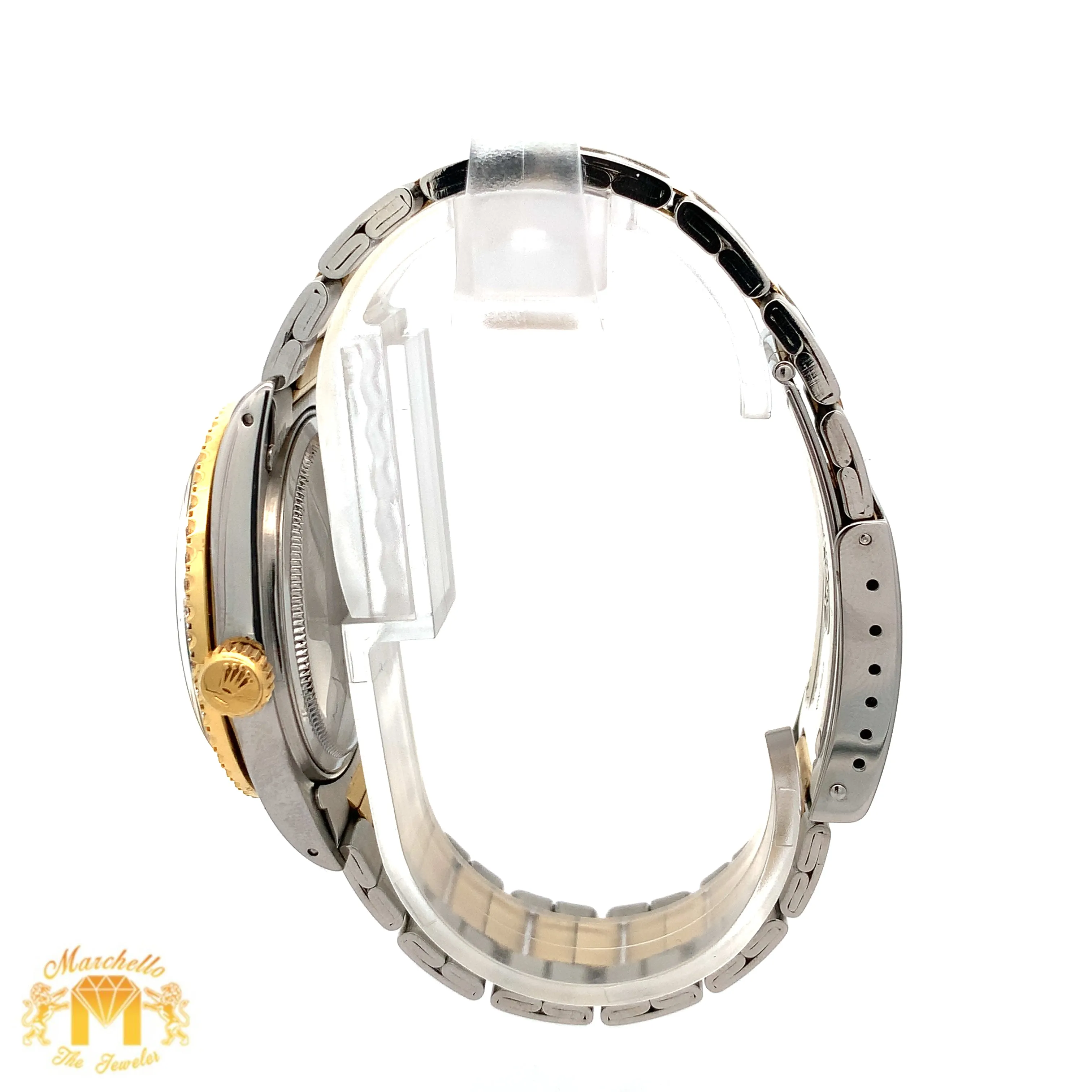 36mm Rolex Watch with Two-Tone Oyster Bracelet (green dial with diamond Arabic numerals)