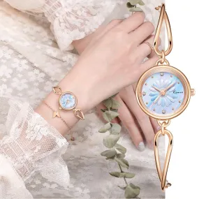 3D Embossed Daisy Flower Slim Bracelet Quartz Watches