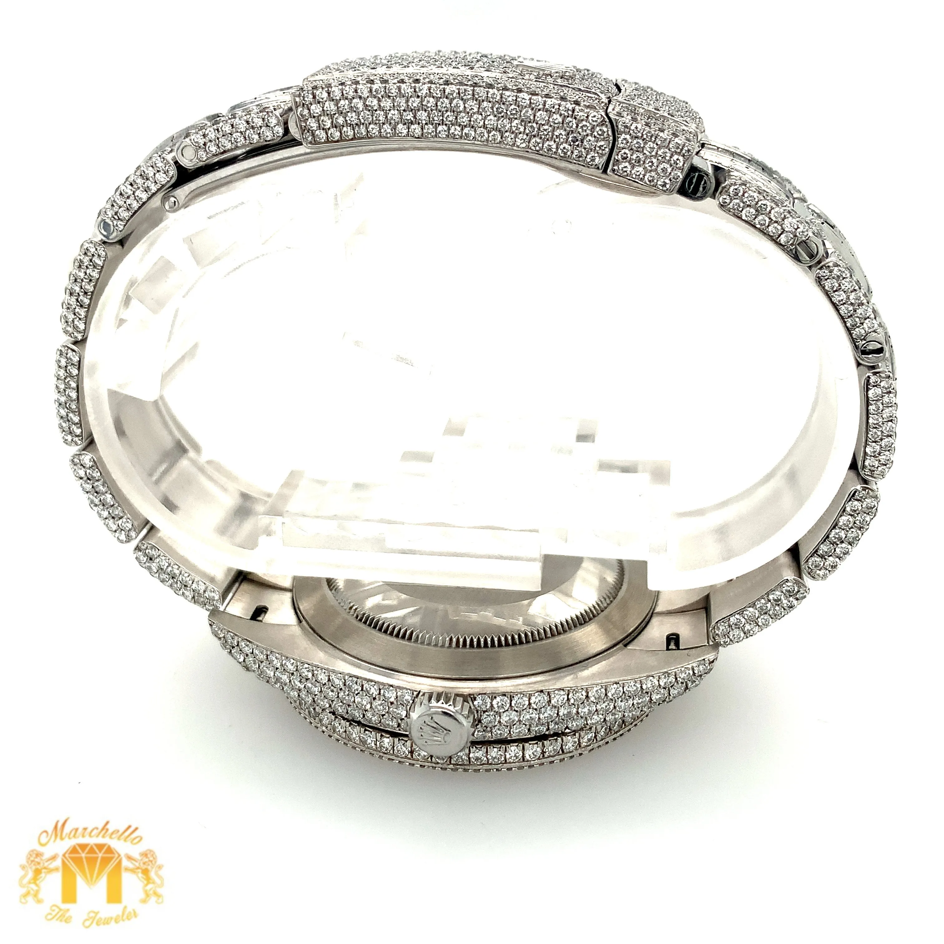41mm Rolex Datejust Diamond Watch with Stainless Steel Oyster Band (fully iced out, jumbo baguette diamonds))