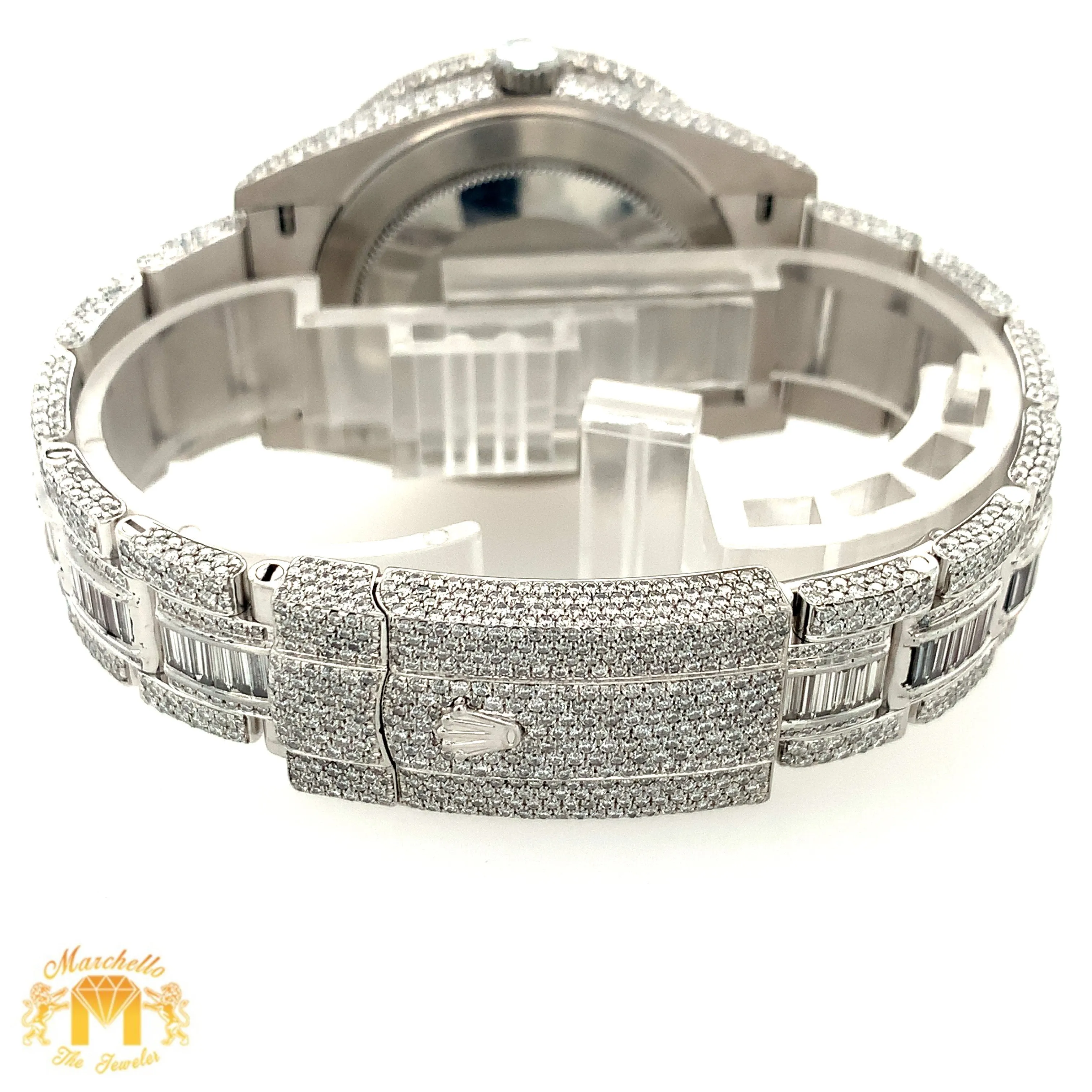 41mm Rolex Datejust Diamond Watch with Stainless Steel Oyster Band (fully iced out, jumbo baguette diamonds))