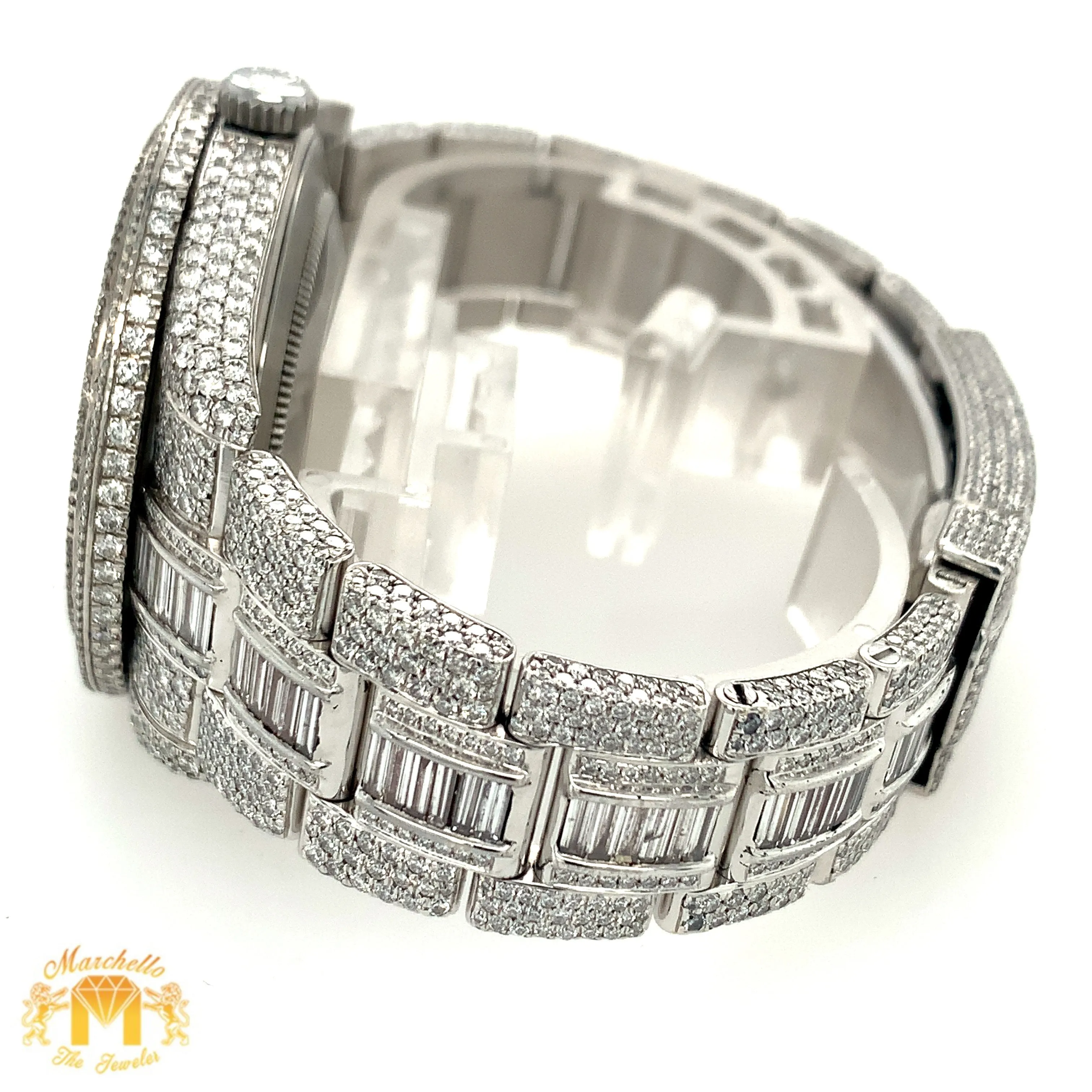 41mm Rolex Datejust Diamond Watch with Stainless Steel Oyster Band (fully iced out, jumbo baguette diamonds))