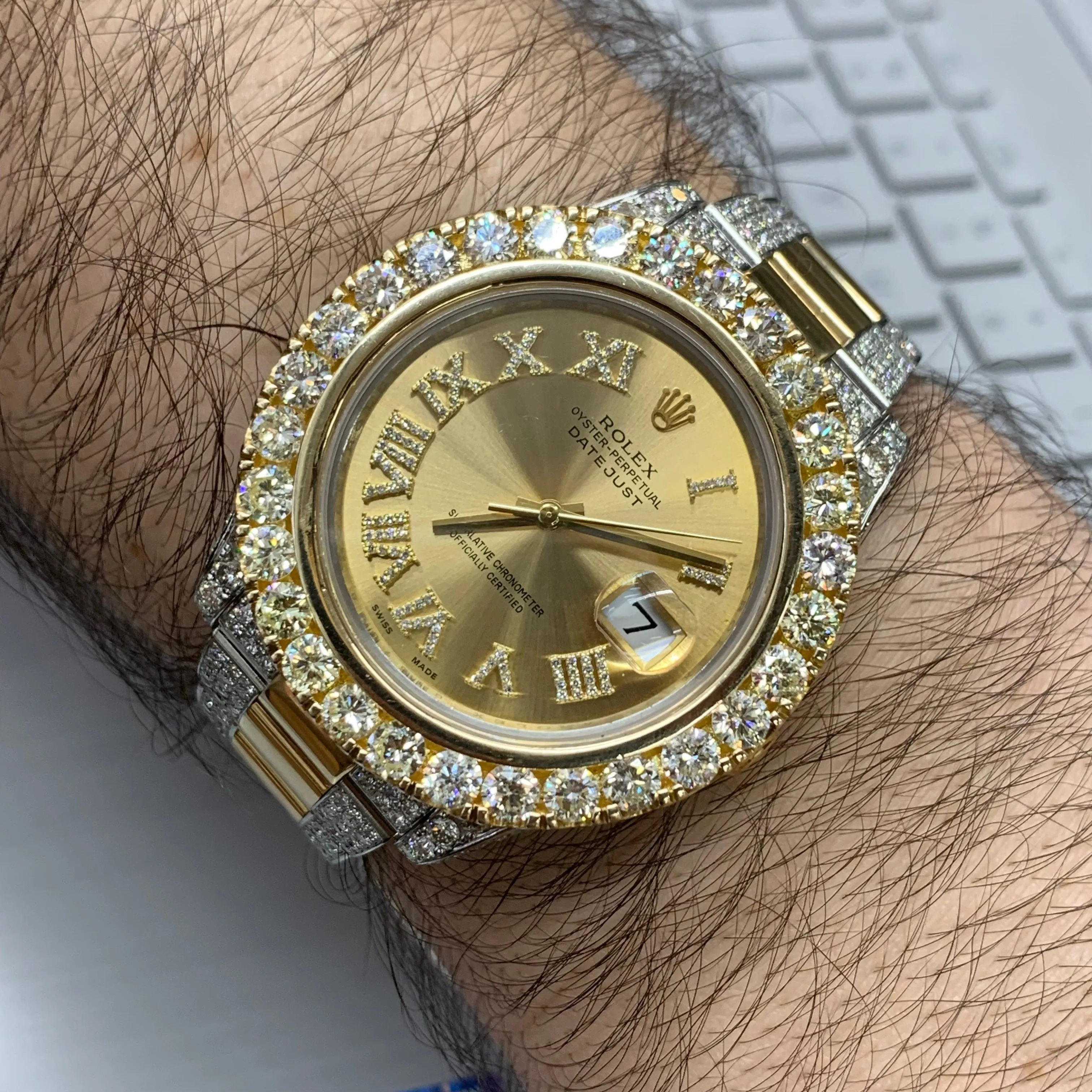41mm Rolex Watch with Two-Tone Oyster Diamond Bracelet (diamond bezel and dial)