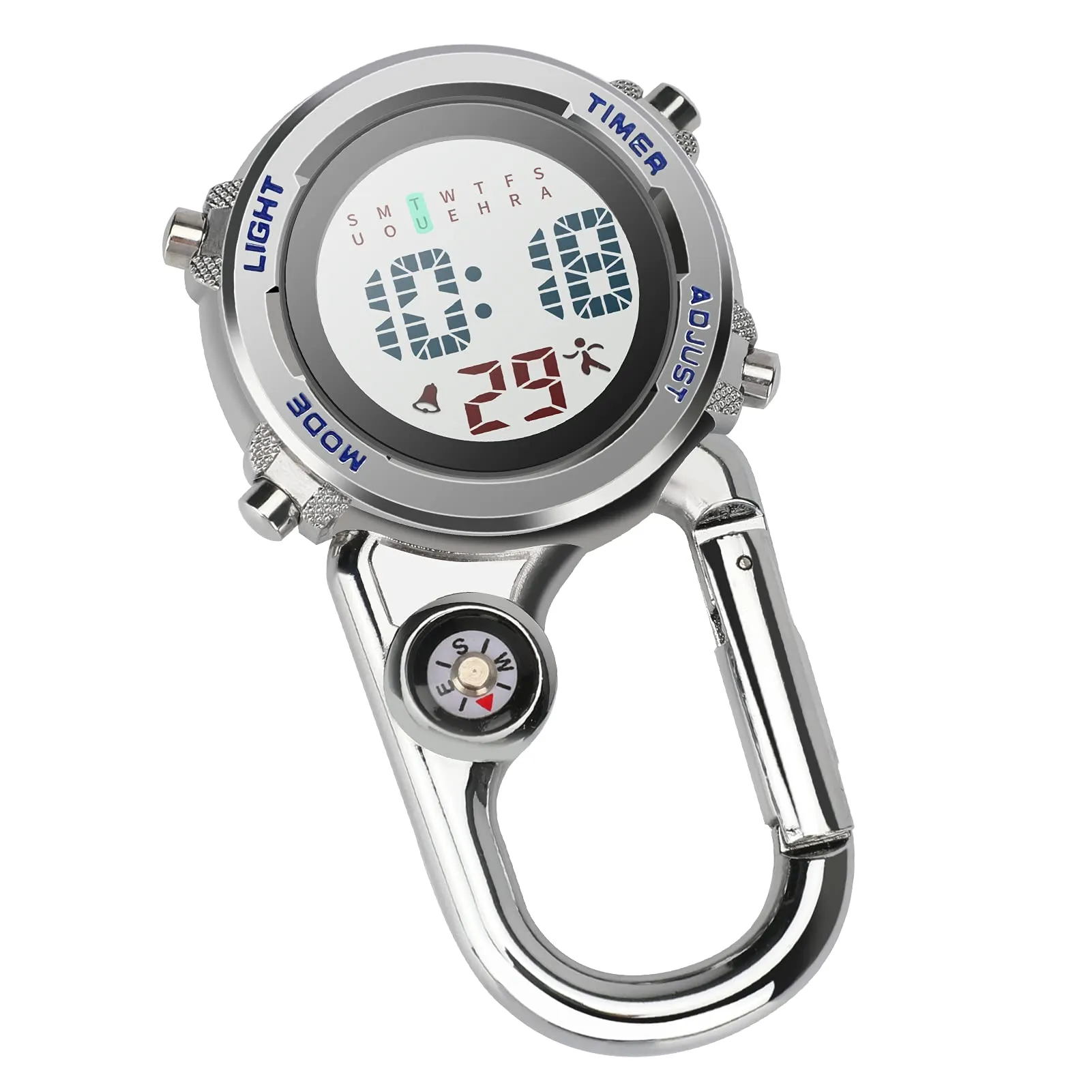 Aceshop Carabiner Watch Digital Clip on Quartz Watch Multifunctional Carabiner FOB Watch Luminous Face Compass Carabiner Watch with Compass for Doctors Nurses Paramedics Chefs Sport Unisex Blue