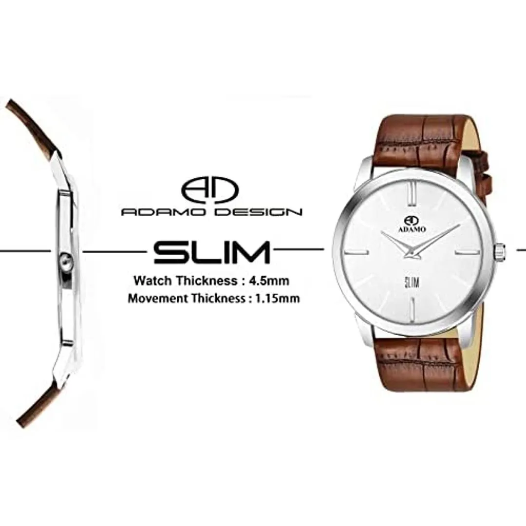ADAMO Slim White Dial Men's  Boy's Watch AD64BR01 Product-7059378