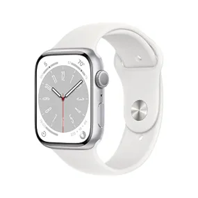 Apple Watch Series 8 [GPS 45mm] Smart Watch w/Silver Aluminum Case with White Sport Band - S/M. Fitness Tracker, Blood Oxygen & ECG Apps, Always-On Retina Display, Water Resistant