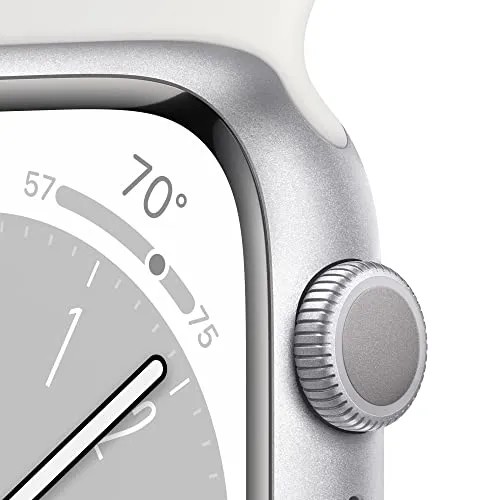 Apple Watch Series 8 [GPS 45mm] Smart Watch w/Silver Aluminum Case with White Sport Band - S/M. Fitness Tracker, Blood Oxygen & ECG Apps, Always-On Retina Display, Water Resistant