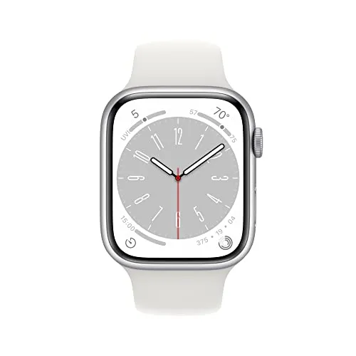 Apple Watch Series 8 [GPS 45mm] Smart Watch w/Silver Aluminum Case with White Sport Band - S/M. Fitness Tracker, Blood Oxygen & ECG Apps, Always-On Retina Display, Water Resistant