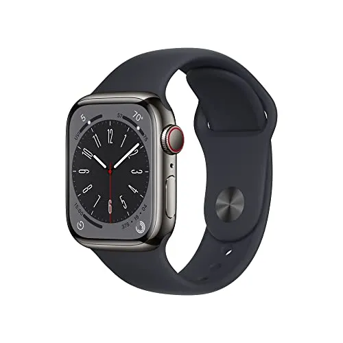 Apple Watch Series 8 [GPS   Cellular 41mm] Smart Watch w/Graphite Stainless Steel Case w/Midnight Sport Band-M/L. Fitness Tracker, Blood Oxygen & ECG Apps, Always-On Retina Display, Water Resistant