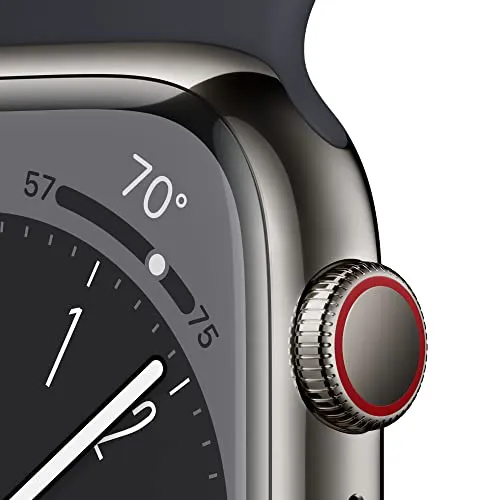 Apple Watch Series 8 [GPS   Cellular 41mm] Smart Watch w/Graphite Stainless Steel Case w/Midnight Sport Band-M/L. Fitness Tracker, Blood Oxygen & ECG Apps, Always-On Retina Display, Water Resistant