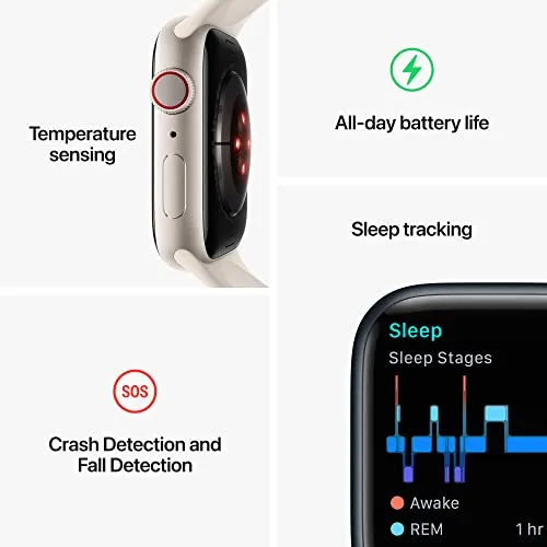 Apple Watch Series 8 [GPS   Cellular 41mm] Smart Watch w/Graphite Stainless Steel Case w/Midnight Sport Band-M/L. Fitness Tracker, Blood Oxygen & ECG Apps, Always-On Retina Display, Water Resistant