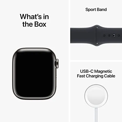 Apple Watch Series 8 [GPS   Cellular 41mm] Smart Watch w/Graphite Stainless Steel Case w/Midnight Sport Band-M/L. Fitness Tracker, Blood Oxygen & ECG Apps, Always-On Retina Display, Water Resistant
