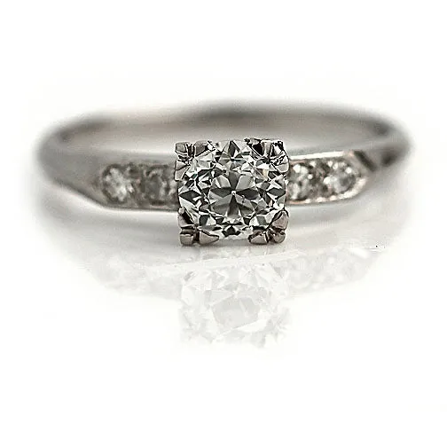 Art Deco 1.05 CTW Vintage Diamond Engagement Ring with Mine Cut Diamonds