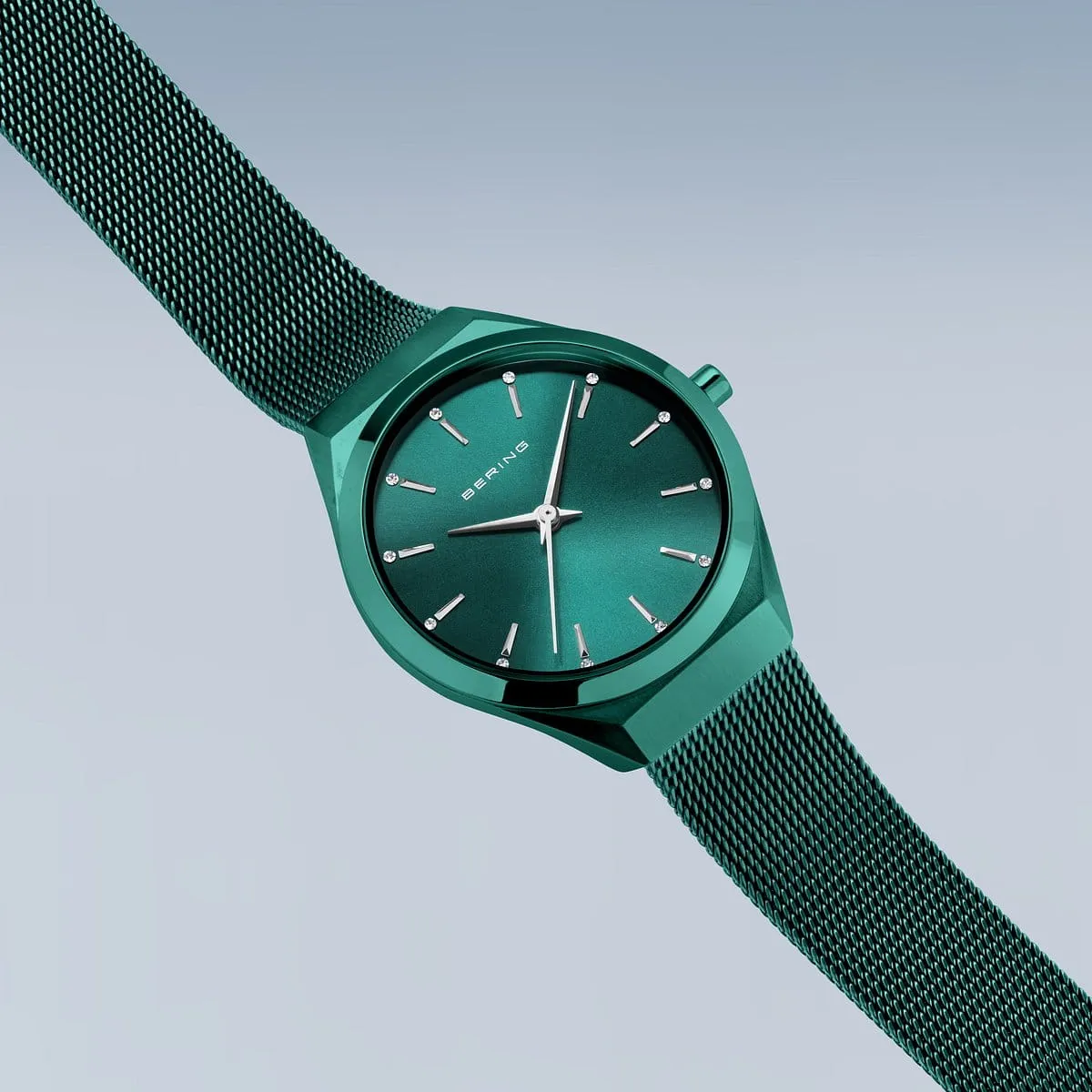 Bering Green Ultra Slim Ladies Mesh Watch with Green Dial