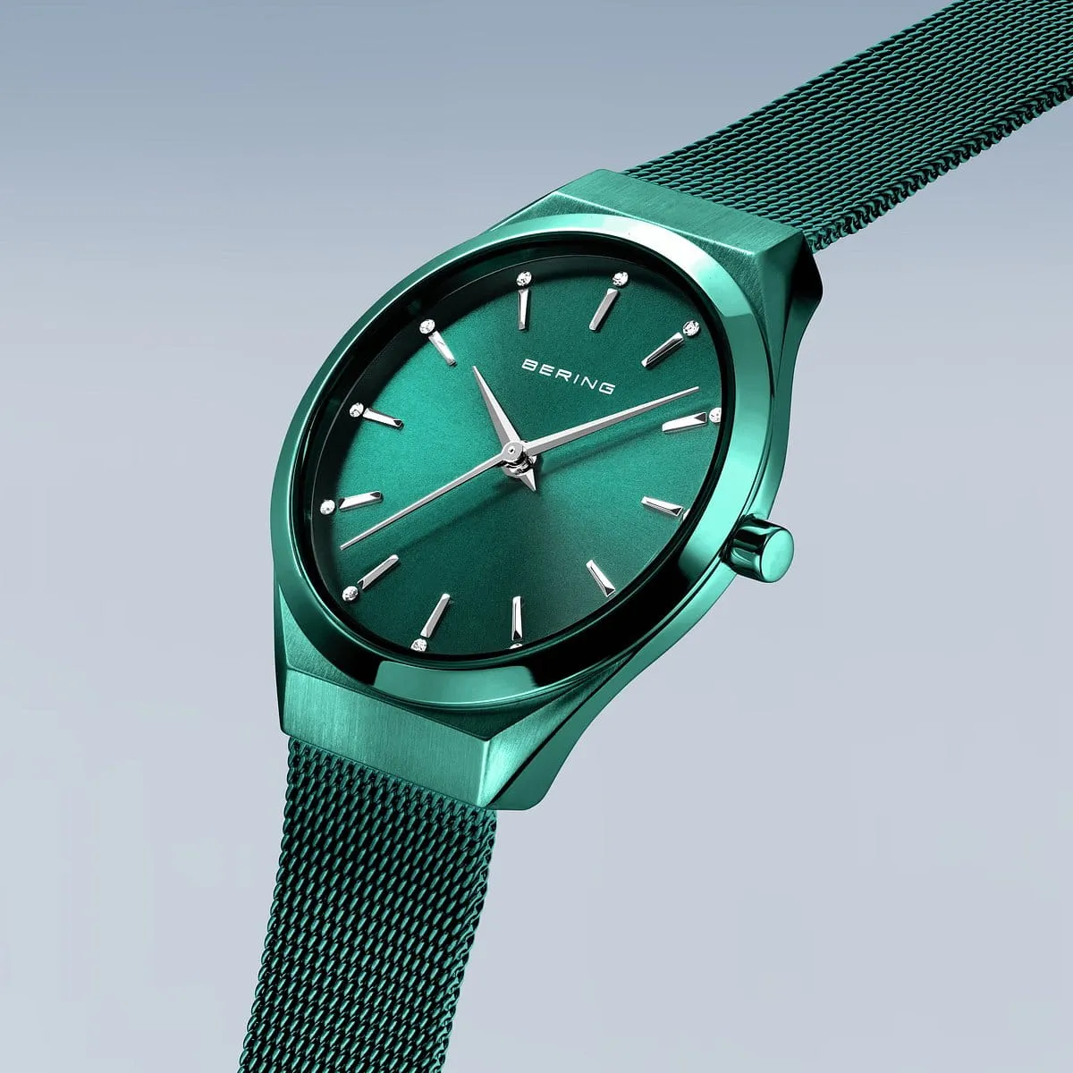 Bering Green Ultra Slim Ladies Mesh Watch with Green Dial