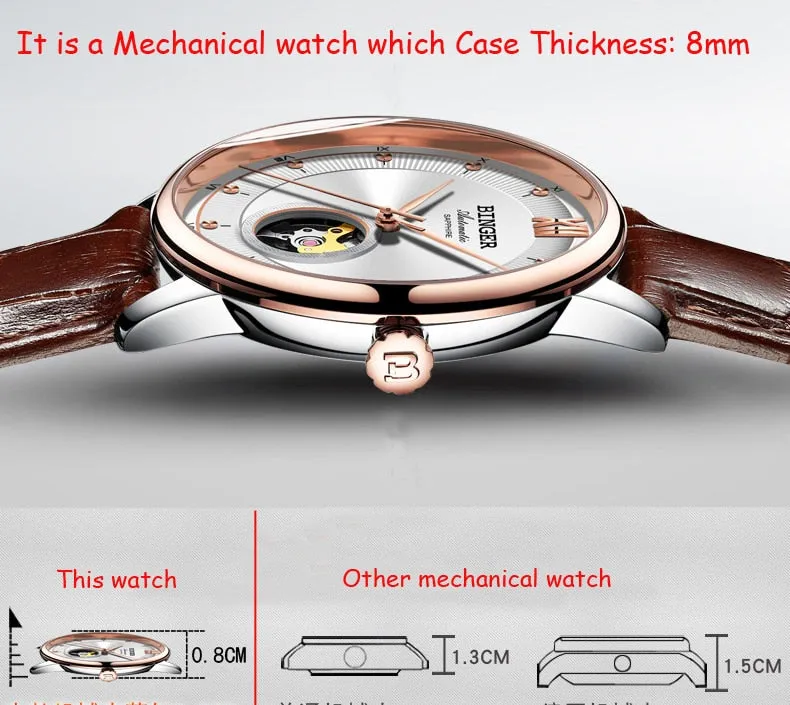 Binger Swiss Ultra thin Super Luxury Tourbillon Women Watch B 1108