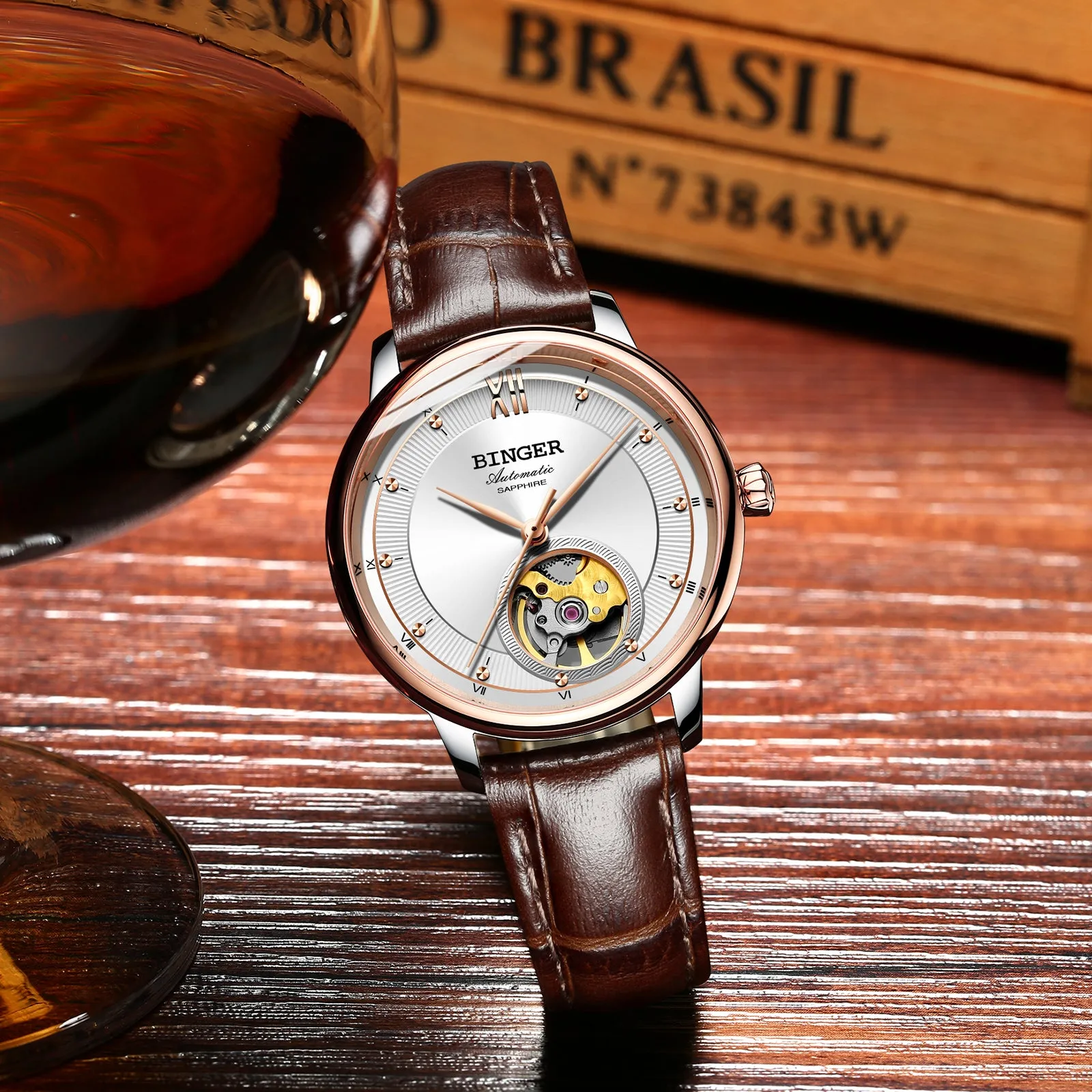 Binger Swiss Ultra thin Super Luxury Tourbillon Women Watch B 1108