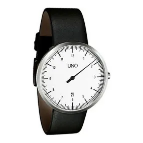 Botta-Design UNO Mens Stainless Steel Case Black Leather White Dial Silver Watch - 211010