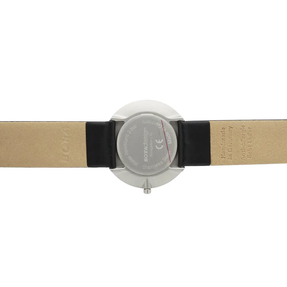 Botta-Design UNO Mens Stainless Steel Case Black Leather White Dial Silver Watch - 211010