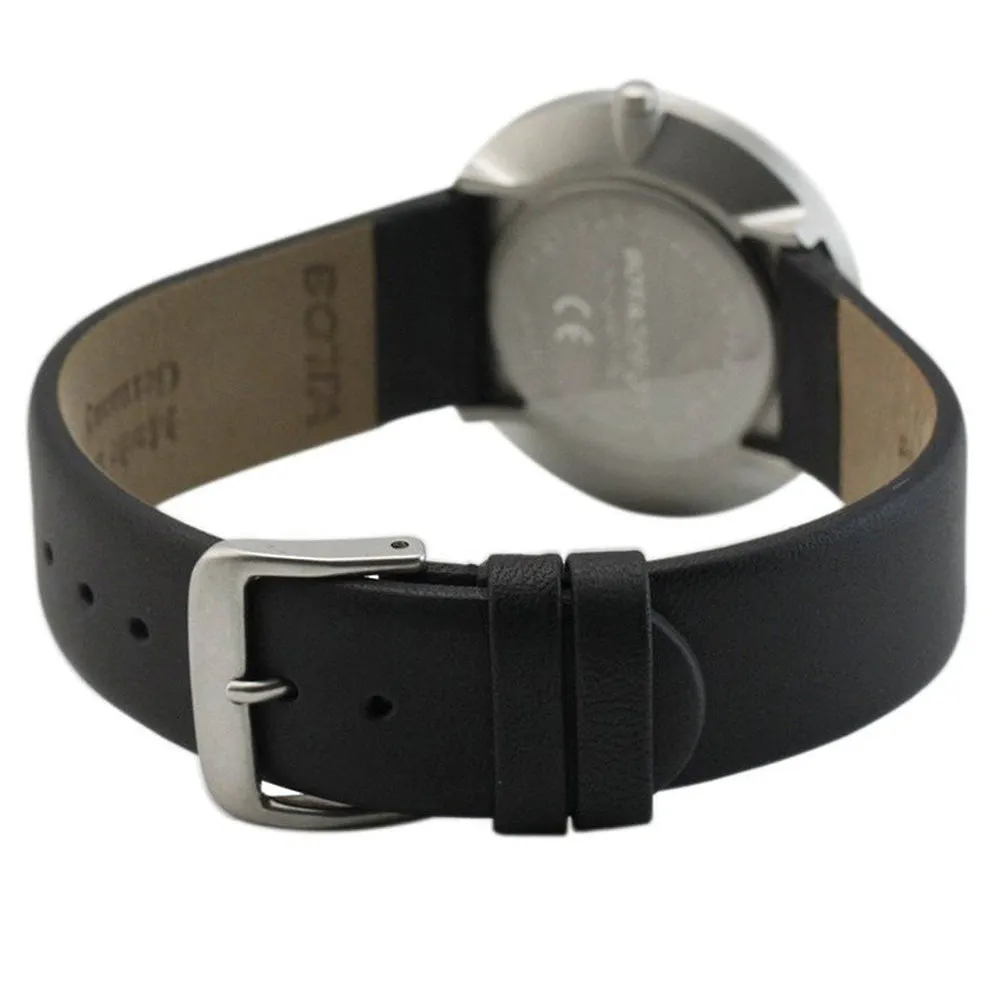 Botta-Design UNO Mens Stainless Steel Case Black Leather White Dial Silver Watch - 211010
