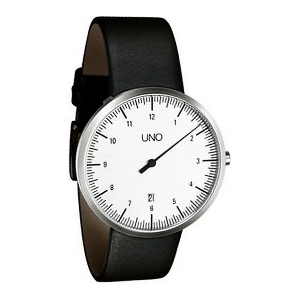 Botta-Design UNO Mens Stainless Steel Case Black Leather White Dial Silver Watch - 211010