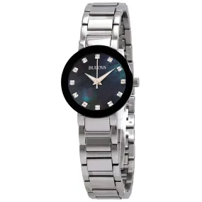 Bulova Black Mother of Pearl Diamond Dial Ladies Watch 96P172