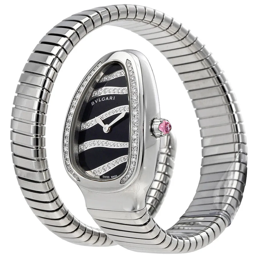 Bvlgari Serpenti Tubogas Black Dial Steel Diamond Ladies Watch 102440