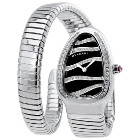 Bvlgari Serpenti Tubogas Black Dial Steel Diamond Ladies Watch 102440