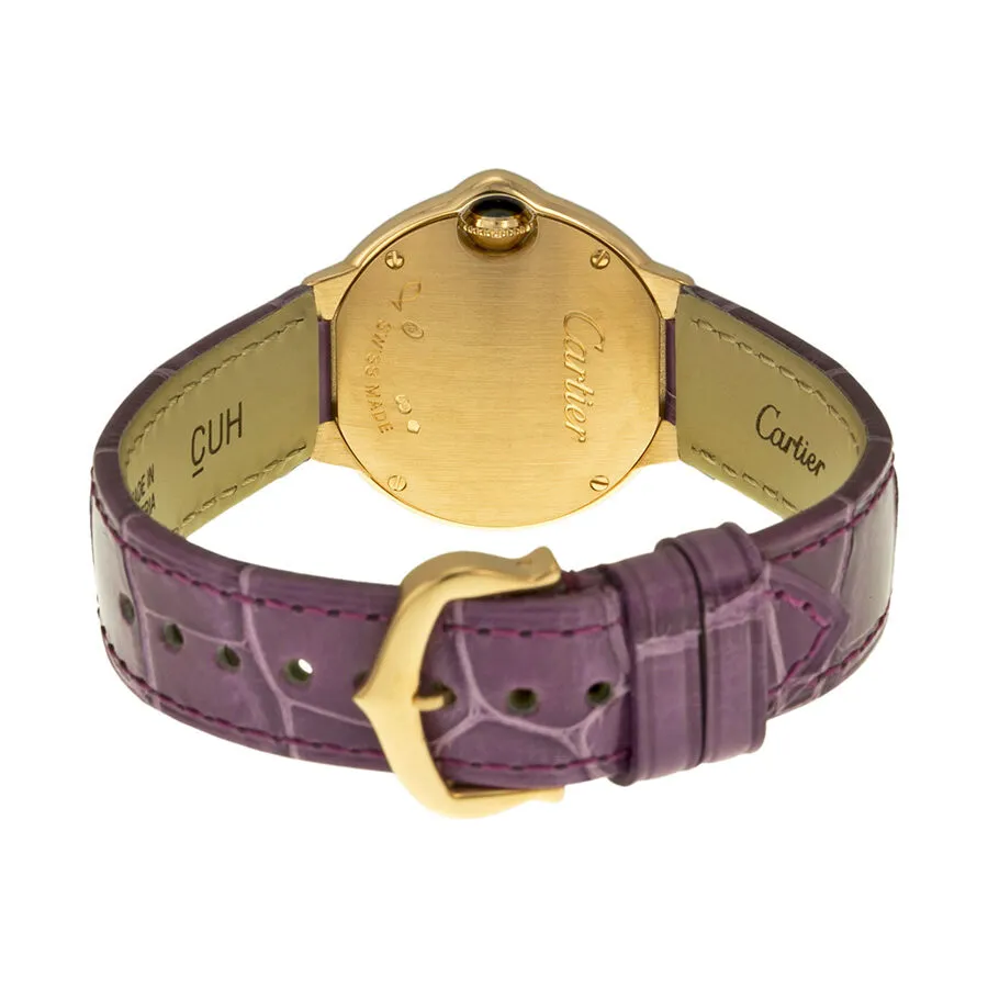 Cartier Ballon Bleu Silver Diamond Dial 18kt Rose Gold Purple Leather Ladies Watch WE902050