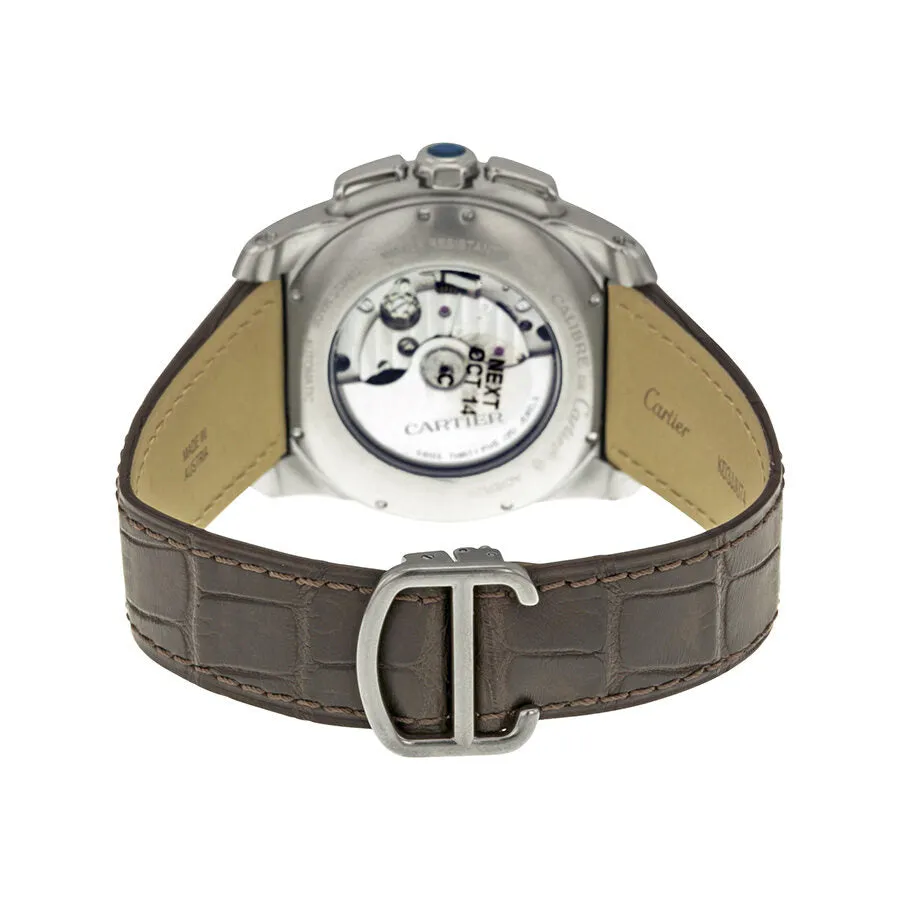 Cartier Calibre De Cartier Silver Dial Stainless Steel 18kt Pink Gold Brown Alligator Men's Watch W7100043
