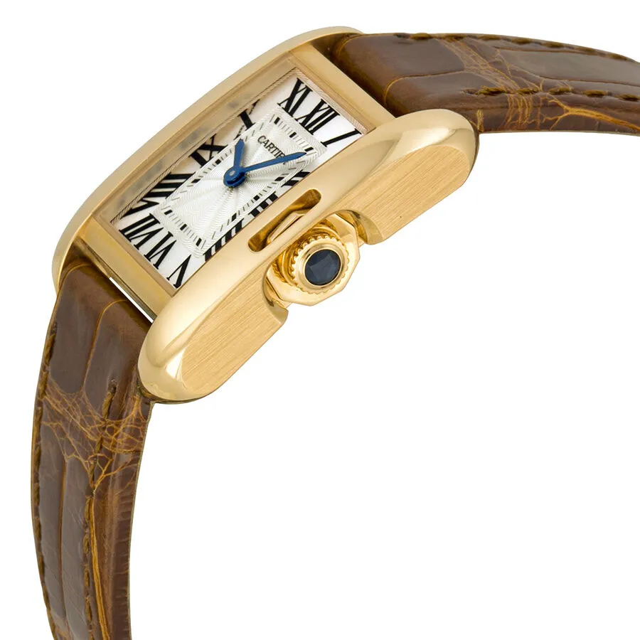 Cartier Tank Anglaise Silver Dial 18k Rose Gold Brown Leather Small Ladies Watch W5310027