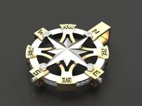 Champlain Compass Pendant *1.49 Carat Moissanite With 10k/14k/18k White, Yellow, Rose, Green Gold, Gold Plated & Silver* Boat Ship Sail Sea