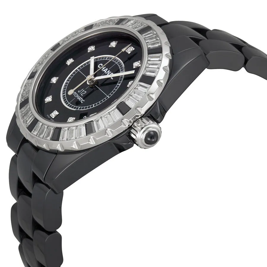Chanel J12 Automatic Black Diamond Dial Black Ceramic Unisex Watch H2023