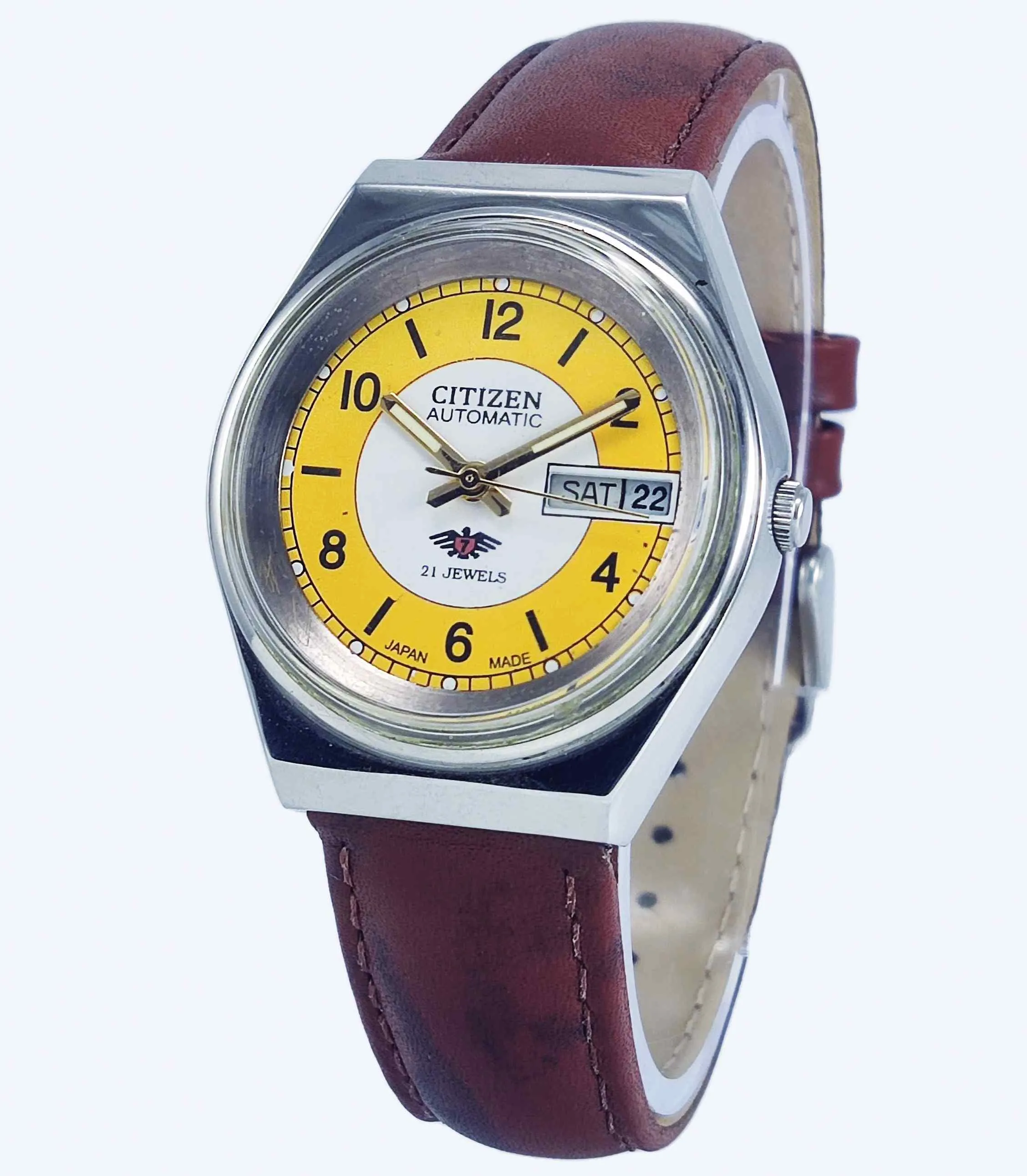 Citizen Automatic 8200 White-Yellow Dial 21 Jewels Day Date Men's Mechanical Watch