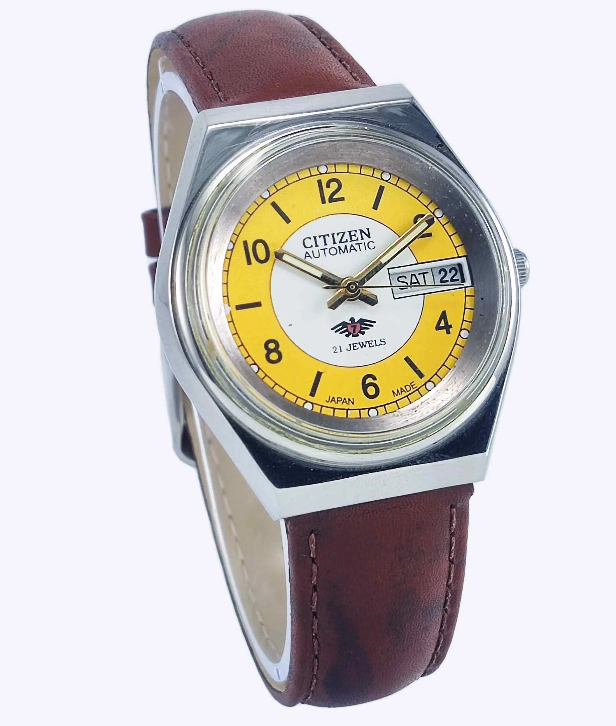Citizen Automatic 8200 White-Yellow Dial 21 Jewels Day Date Men's Mechanical Watch