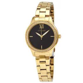 Citizen Black Dial Quartz Ladies Crystal Watch EL3082-55E