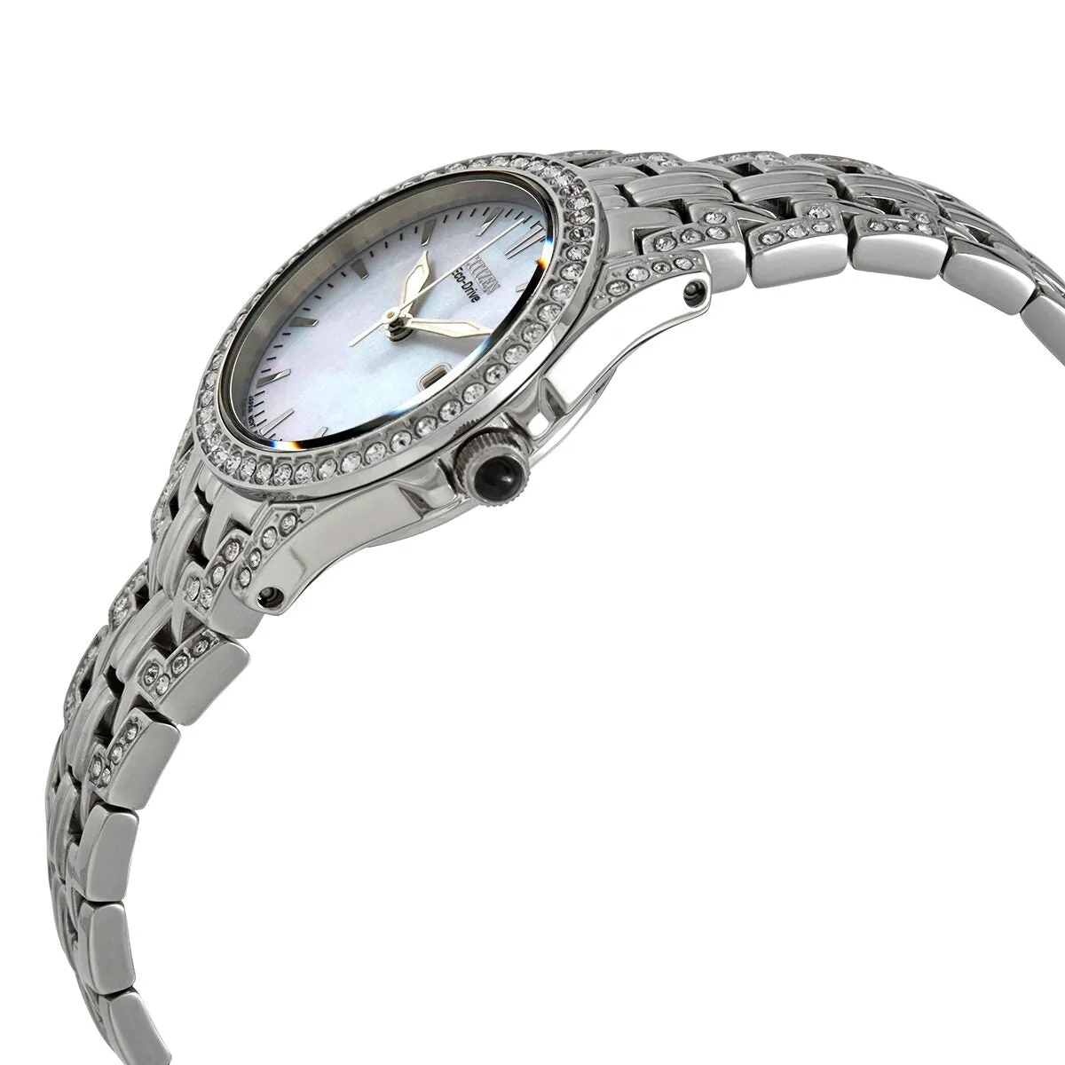Citizen Eco-Drive Crystal White Mother of Pearl Dial Ladies Watch EW1220-55D