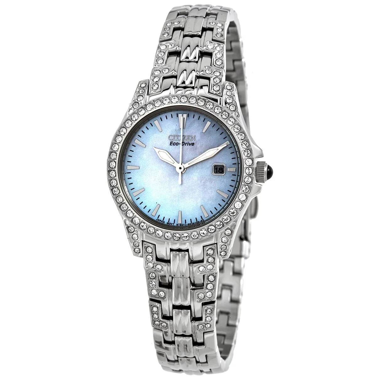 Citizen Eco-Drive Crystal White Mother of Pearl Dial Ladies Watch EW1220-55D